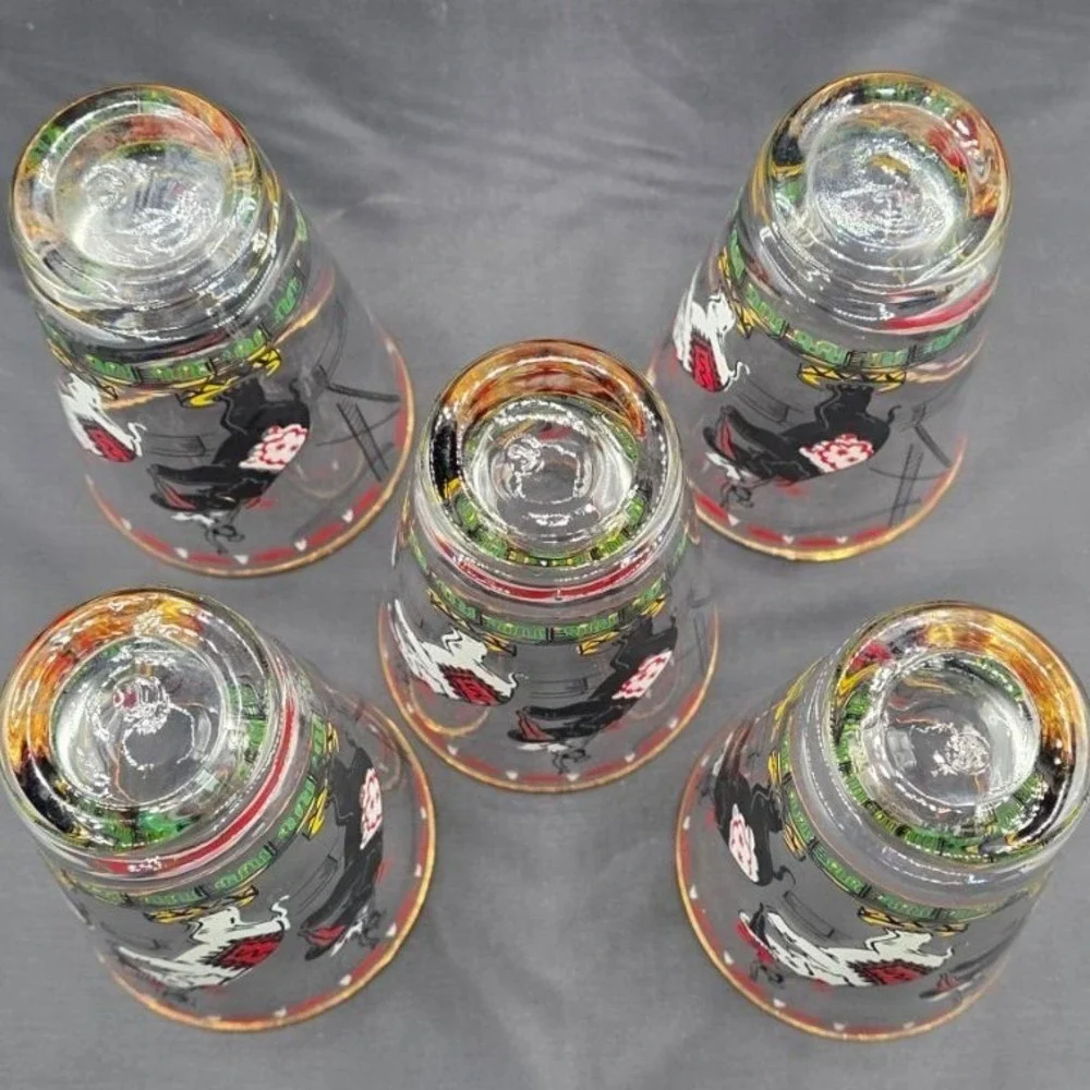 Vintage Set (5) Libbey Day at the Circus Highball Glass 12oz 1950s MCM Elephant
